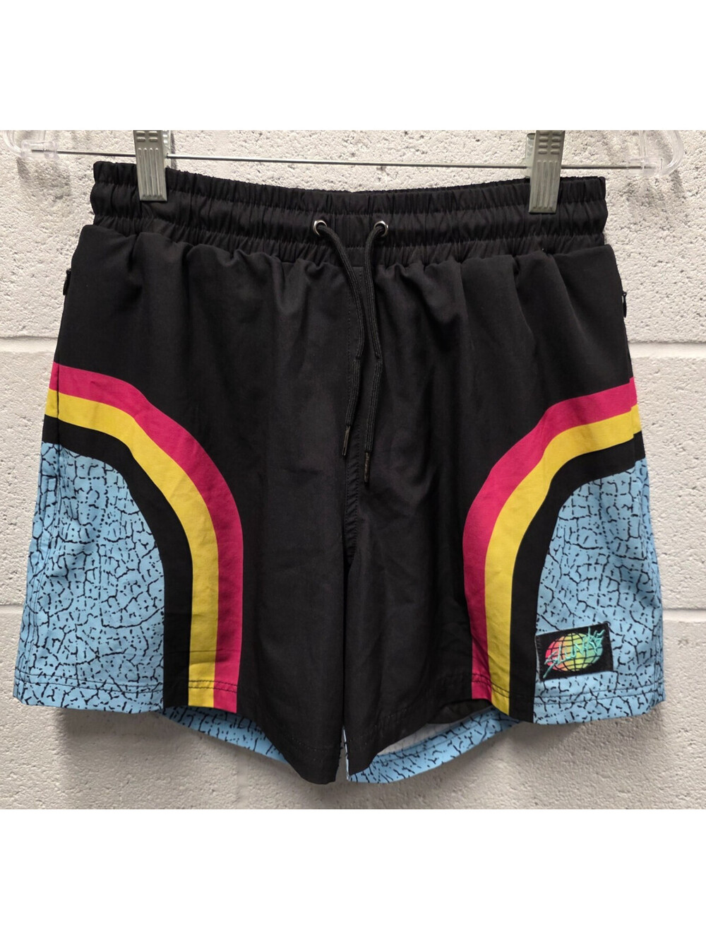 SLUNKS Men's S Lined Volleyball Athletic Shorts Retro Blue Swirl Abstract Print